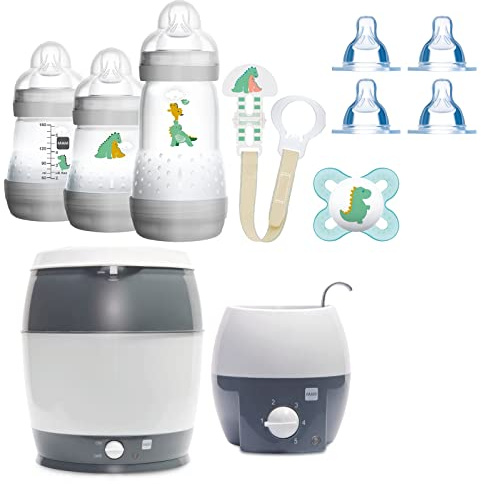 MAM Set 3 - Startset - Flaschen Sauger Sterilisator Flaschen- & Babykoster - Neutral + gratis Geschenk