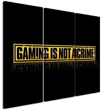 Leinwandbild 3 teilig Gaming_is_Not_a_Crime_3x90x40cm (Gesamt 120x90cm) _Ausführung schöner Kunstdruck auf echter Leinwand als Wandbild auf Keilrahmen