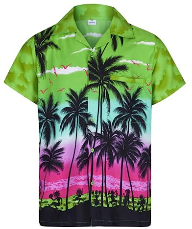 REDSTAR Mens Hawaiian Shirt Short Sleeve STAG Beach Holiday Palm Tree Fancy Dress Hawaii (Small, Green)