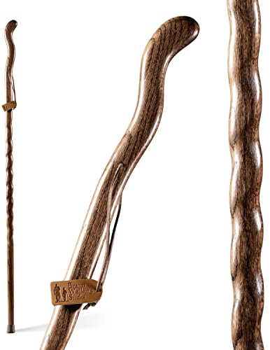 Brazos Handcrafted Wood Walking Stick, Twisted Oak, Ergonomic Style Handle, for Men & Women, Made in The USA, Brown, 48