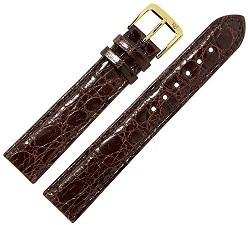 MARBURGER Uhrenarmband 17mm Leder Braun Gold Kroko Prägung Mit Naht - Montage Set 8131731000220