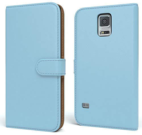 EAZY CASE Tasche kompatibel mit Samsung Galaxy S5/LTE+/Duos/Neo Schutzhülle mit Standfunktion Klapphülle Bookstyle, Handytasche Handyhülle mit Magnetverschluss und Kartenfach, Kunstleder, Hellblau