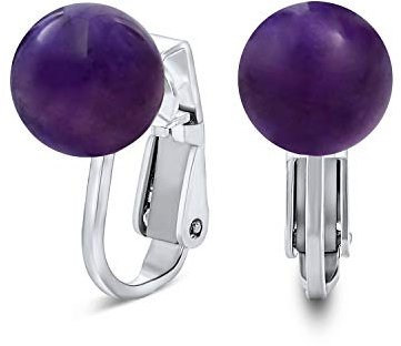 Edelstein Lila Amethyst Runde Kugel Stud Clip Auf Ohrringe Für Frauen Nicht Piercing .925 Sterling Silber Februar Birthstone
