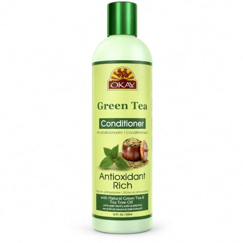 OKAY | Green Tea Nourishing Antioxidant Rich Conditioner | For All Hair Types & Textures | Revitalize - Rejuvenate - Restore | With Tea Tree Oil | Free of Paraben, Silicone, Sulfate | 12 oz , pale green