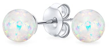 Minimalistische Einfache Runde Perlen Edelstein Kreierte Opaleszierende Weiße Regenbogen Opal Kugel Ohrstecker Für Frauen Oktober Geburtsstein 6MM