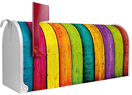 banjado® Amerikanischer Briefkasten - US Mailbox/Letterbox mit Motiv Bunte Holzlatten 51x22x17cm - Postkasten Stahl aus Amerika – Briefkasten amerikanisch pulverbeschichtet