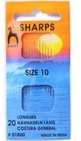 Pony Hand Sewing Needles Sharps: Size 10, Multi-Colour