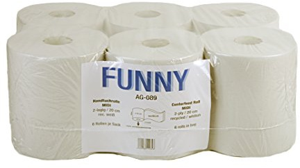 Funny Papierhandtuch-Rolle, Innenzug, 20 cm, 2-lagig, weiss, 1er Pack (1 x 6 Stück)