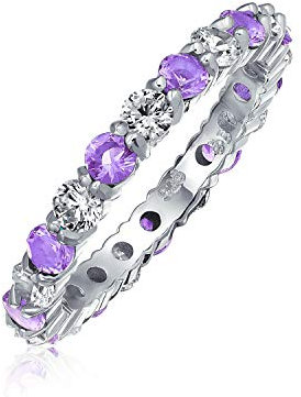 Bling Jewelry Cubic Zirkonia Lila Weiß Abwechselnd Stapelbarer CZ Ewigkeitsring Für Frauen Simulierter Amethyst .925 Sterlingsilber Februar Geburtsmonat