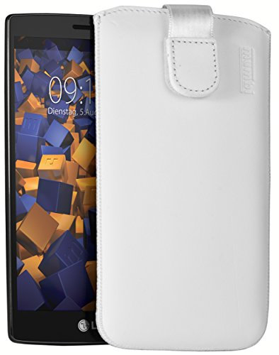 mumbi Echt Ledertasche kompatibel mit LG G4s Hülle Leder Tasche Case Wallet, Weiss