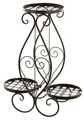 Frank Flechtwaren Klassischer Metall-Blumenständer Ranken für 3 Blumentöpfe in Moderner Rost-Optik