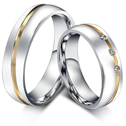 ANAZOZ Verlobungsring Edelstahl, Edelstahl Ringe Damen Breit 6mm Größe 54 (17.2) Silberring mit Goldrille
