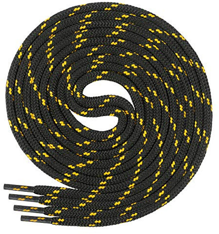 Di Ficchiano Cordones para zapatillas de trabajo y de trekking, redondos, muy resistentes a la rotura, aprox. 4,5 mm de diámetro, 70 cm - 220 cm de longitud, poliéster, fabricado en Europa, Unisex, negro y amarillo, 120 cm / ø 4,5mm