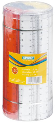 100 Lineale 17cm in Plastikdose farbig