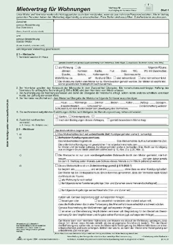 Universal-Mietvertrag für Wohnungen - SD, mit Übergabeprotokoll, 4 x 2 Blatt, DIN A4, 1 Packung à 3 Stück
