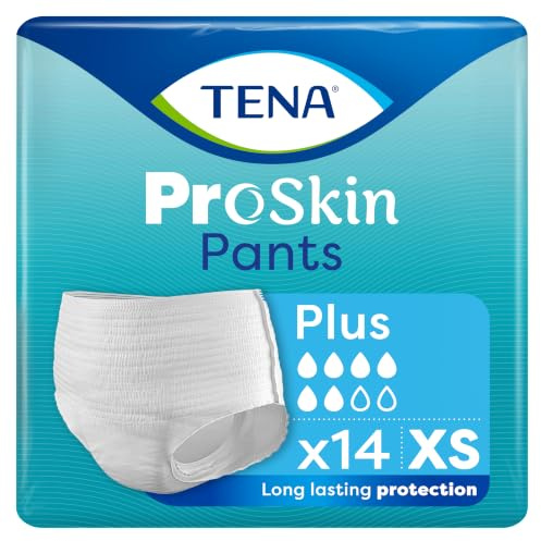 TENA ProSkin Pants Plus, Incontinence Underwear, XS (14 Count) | Incontinence Underwear for Men & Women, Moderate to Heavy Leakage, Fast Absorption, Odour Control & Triple Skin Protection