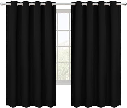 Utopia Bedding Opacas Cortinas Salon Modernas 2 Piezas 132x160 cm, Negro - Cortinas Térmicas Aislantes Frío Calor y para Dormitorio, Salón y Cocina con Ojales