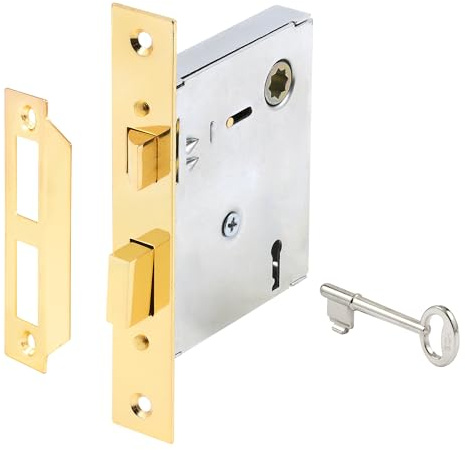 Prime-Line E 2294 Vintage Style Indoor Mortise Lock Assembly Kit – Cast Steel, Brass Plated Finish, Antique Skeleton Key – Backset, 1/4” Max Square Spindle - Reversible Latch Bolt (Single Pack)