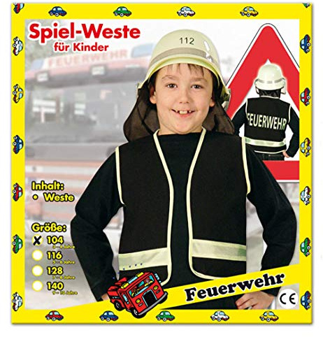 Party-Chic 15524 Kinder Kostüm-Feuerwehr-Weste-Gr. 104, Schwarz