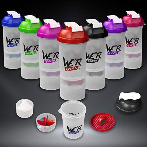 We R Sports™ ShakenInProtein™ Protein Shaker Bottle Multi Compartment BPA FREE 500ml Container XPS4000 - Red