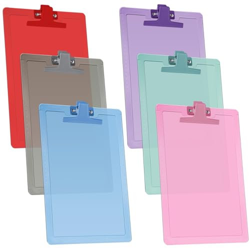 Acrimet Porte-bloc Format Lettre A4 (34 x 24 cm) avec Pince Métallique Premium et Règles Latérales (Plastique) (Couleur Assortie) (Lot de 6 pièces).