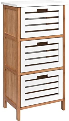 BUTLERS Bambus Regal mit Türen H45xB30xL85 in Weiß | Badregal, Badschrank mit 3 Fächern