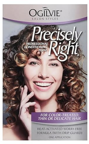 Ogilvie Salon Styles Precisely Right Professional Conditioning Home Perm Kit for Men & Women - For Color-Treated, Thin, Delicate Hair - Heat-activated Worry-free Formula with Drip Guard- 1 Application