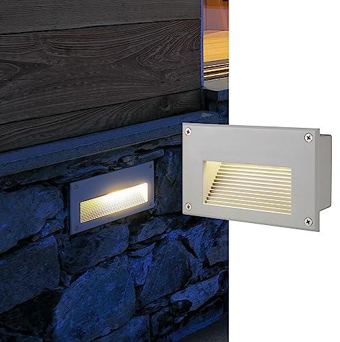 SLV BRICK DOWNUNDER | LED Wandeinbaustrahler, Einbauleuchte, Wandstrahler, Wandeinbauleuchte für Treppenhaus, Eingangsbereich, Indoor | LED Inside, 3000K, 30lm, IP54, grau