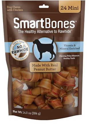 SmartBones Mini Chews With Real Peanut Butter 24 Count, Rawhide-FreeChews For Dogs (Packaging May Vary)