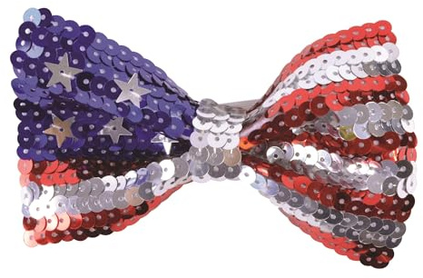 Blue, Red, & White Sequin USA Bow Tie, 1 Pc. - Sparkling Design, Perfect Accessory for Patriotic Events, World Book Day, & Celebrations Halloween Halloween