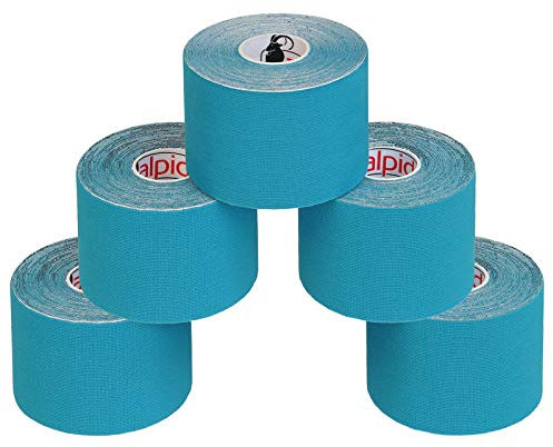 ALPIDEX 5 Rollen Kinesiologie Tape 5m x 5cm Viele Farben Anwendungsbroschüre Elastisch Wasserfest Hautfreundlich Physio Muskel Tape Set, Farbe:hellblau