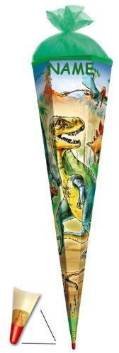 Schultüte - Dinosaurier 22 cm - incl. Namen - mit Tüllabschluß - Zuckertüte Roth Dino Dinos Saurier T-Rex Tyrannosaurus Rex
