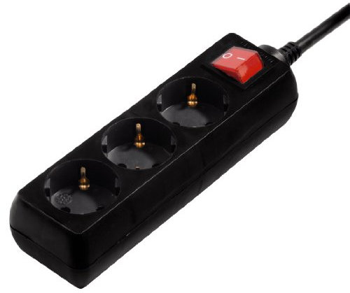 Hama | Regleta de 3 Tomas con protección (Regleta con 3 enchufes, Cable de 1,4m, Interruptor de Encendido y Apagado, MAX 3.500 W) Negro