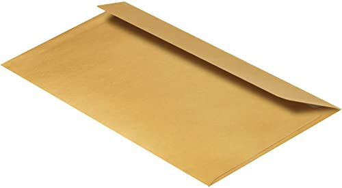 100 Stück, Farbige Briefumschläge, DIN Lang, Haftklebung mit Abziehstreifen, Gerade Klappe, 90 g/qm Offset, Ohne Fenster, Gold, Blanke Briefhüllen