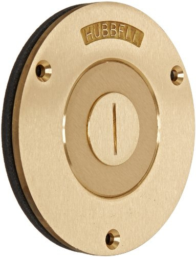 Hubbell Wiring Systems S2525 Brass Round Floor Box Combination Single Service Cover, 3-7/8 Diameter, 2-1/8 x 3/4 Opening