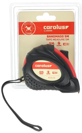 carolus 9534.05 Bandmaß 5M mit cm-Einteilung | automatischer Bandeinzug | Bandsperre | stabiles 2-Komponenten Kunststoff-Gehäuse | rot markierte Dezimalstellen | Genauigkeitsklasse II mit Zertifikat