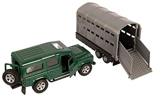NEW 4X4 GREEN/ RED LAND ROVER CAR WITH SILVER LIVESTOCK TRAILER 1:43 SCALE TEAMSTERS