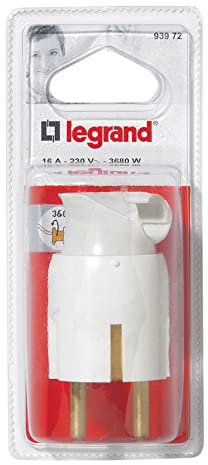 Legrand - Fiche mâle avec terre plastique - orientation du câble 360° - blister - blanc