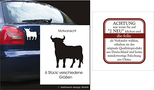 blattwerk-design KFZ-Aufkleber, Stier, STIER - Set, 6 Stück, Verschiedene Größen, Autoaufkleber, Auswahl (M070 Schwarz)