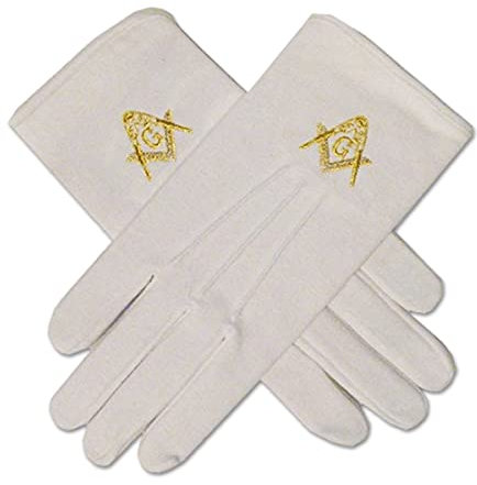The Masonic Exchange Handschuhe Freimaurer, handbestickt, Baumwolle, quadratisch, Weiß