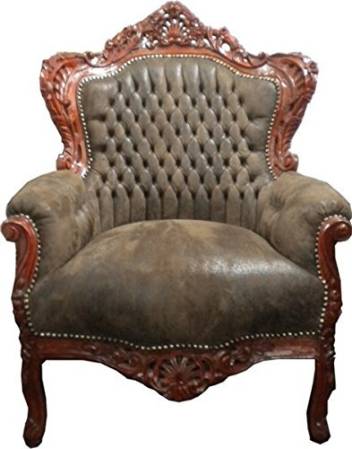 Casa Padrino Barock Sessel King Braun Lederoptik/Braun - Barock Wohnzimmer Möbel