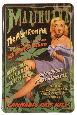 WOGEKA ART Retro Blechschild - Marihuana - The Plant from Hell - witziger Spruch als Geschenk-Idee zum Geburtstag Weihnachten zur Dekoration 20x30 cm Vintage-Design aus Metall 115
