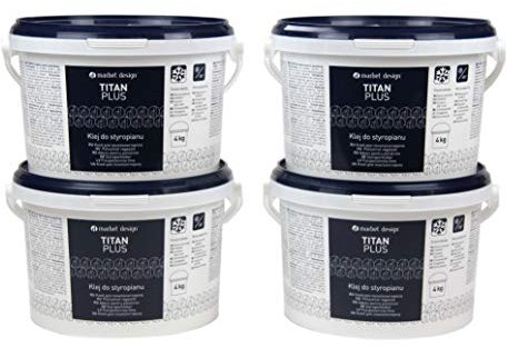 MARBET DESIGN Styroporkleber Baukleber, Innen für Stuckleisten, Deckenplatten, Zierleisten uvm. (4 Eimer Titan Plus 16 kg) Wand Decke EPS Dämmung starker Kleber