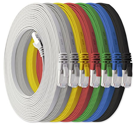 7,5m - CAT7 cable de red plano 7 colores - 7 piezas 10 Gbit/s Gigabit LAN piso flaco cable Patch compatible con compatible con CAT5 CAT6 CAT7 CAT8 Cat8 cinta Lan cable