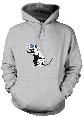 3D Brille Rat Banksy Hoodie Gr. X-Large, grau meliert