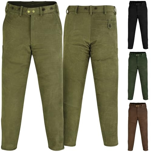 German Wear Lange Jagd- und Trachtenlederhose aus Büffelleder – Robuste Nubuckleder-Hose mit Reißverschluss am Bein für Jäger und Outdoor-Aktivitäten - Jagdgrün - 46
