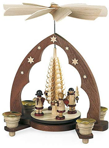 Mueller Weihnachtspyramide Geschenkeengel, 1-stöckig, 28 cm hoch, natur, original Erzgebirge Seiffen