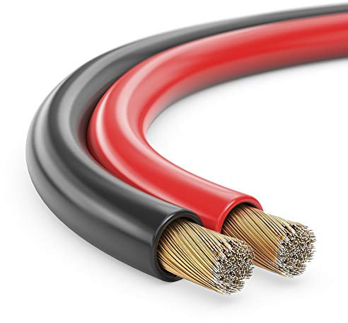 MANAX® Câble Double de 50 m - 2 x 0,75 mm² - Rouge/Noir - 2 Fils (50 m - 0,75 mm² - 1 Anneau, Rouge/Noir)