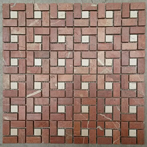Mattonelle in pietra naturale, 30 x 30 cm, 8 mm, mosaico, rosso, beige, crema, mix di marmo, M524