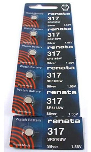 RENATA Lot de 6 Blisters de 1 Pile bouton oxyde argent X317 SR516SW